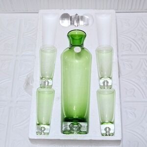 Green Block Festival 13 1/2" Decanter Liqueur Cordial Glasses 6 Pieces